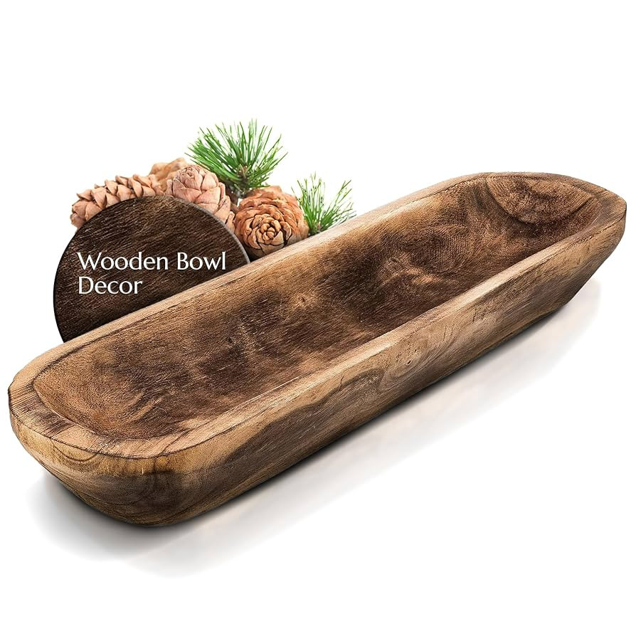 Wooden Dough Bowl for Decor - 17¾ in Long Hand Carved Paulownia, Large Rustic Decorative Bowl fo... | Amazon (US)