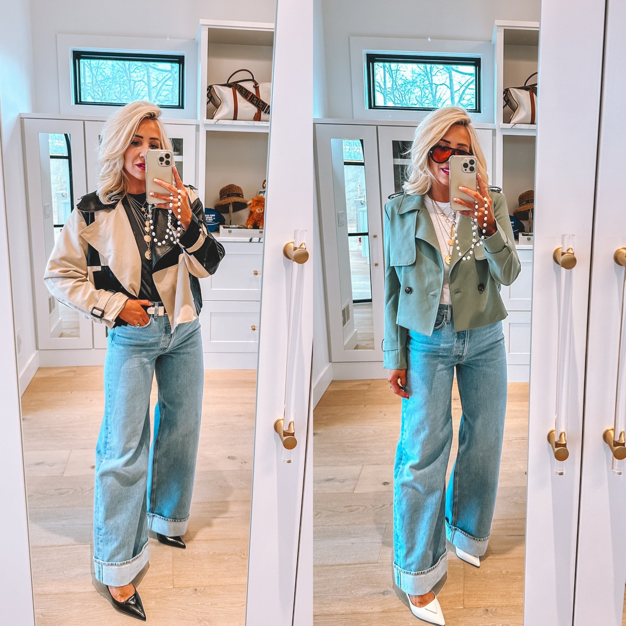 The perfect little cropped Spring jackets from @nordstrom #ad ❤️ Wearing a medium in both for size reference and a 27 in denim. #nordstrompartner #nordstrom 