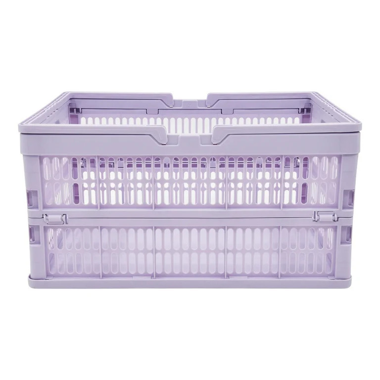 Mainstays Plastic Collapsible Storage Basket w/ Handles, Purple | Walmart (US)