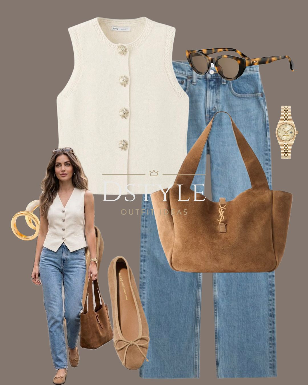 Sunday best - a button-up vest paired with classic blue jeans. This suede hobo bag is the perfect "it girl" accessory for the season! 🤎 

 

#LTKootd