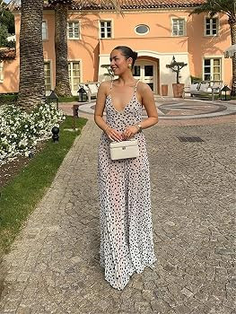 Women's Summer Polka Dot Spaghetti Strap V Neck Sleeveless Backless High Waist A-Line Dress Lady | Amazon (US)