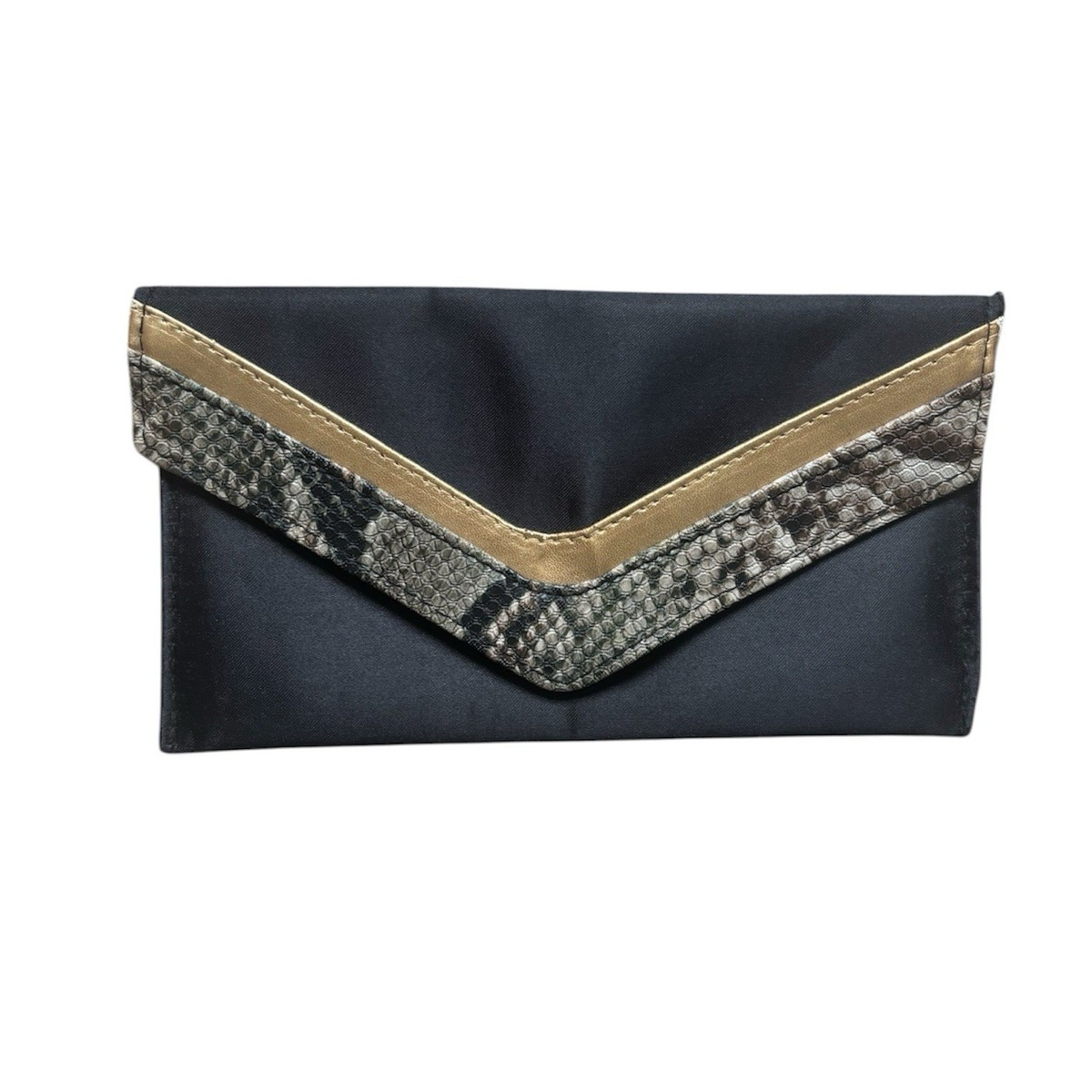 Chic Black, Gold and Faux Snakeskin Clutch | eBay US