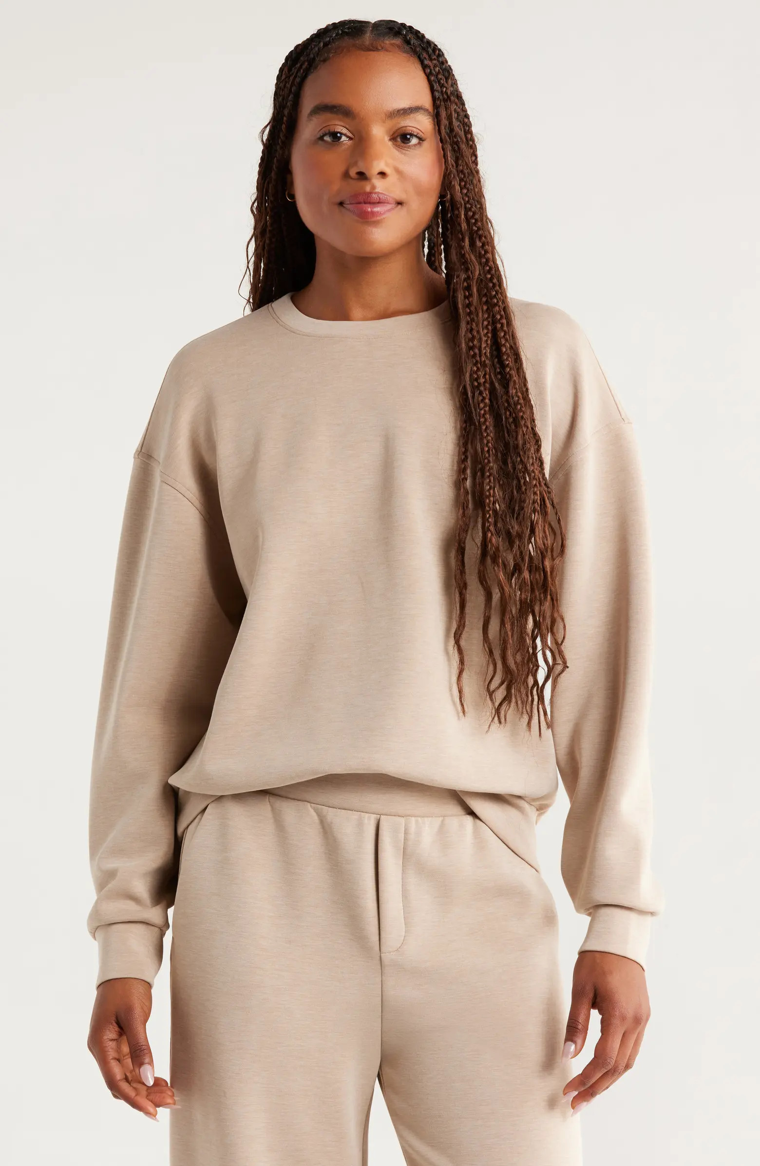 Zella Ultrasoft Boxy Knit Crew Sweatshirt | Nordstrom | Nordstrom