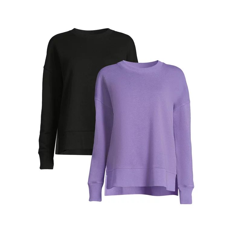 Time and Tru Women's Crewneck Sweatshirt with High-Low Hem, 2-Pack, Sizes XS-XXXL - Walmart.com | Walmart (US)