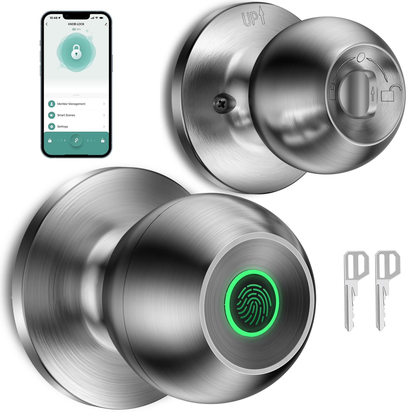 Fingerprint Door Lock，Smart Door Knob, Smart Biometric Door Lock Fingerprint Door knob with App... | Amazon (US)