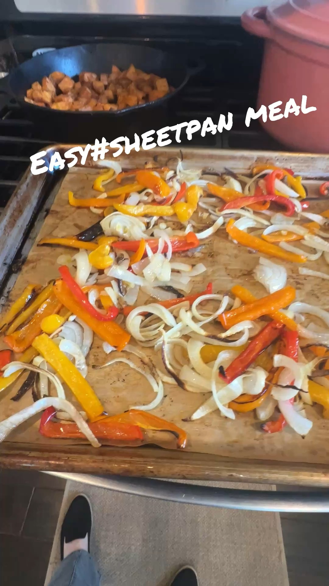 Want an easy dinner that takes 5 minutes to prep and about 30 in your oven? This #sheetpan meal is a crowd pleaser and budget  $$$ friendly.
Simply slice some peppers and onions. Add to a parchment lined baking sheet with olive oil, salt and pepper. Roast at 425°F for about 20 minutes, then add chicken sausages and roast for another 10 to 15 minutes. Serve with toasted brioche buns and mustard.
I used Amylu chicken sausages from Costco ￼🥰

#LTKHome #LTKfoodie
