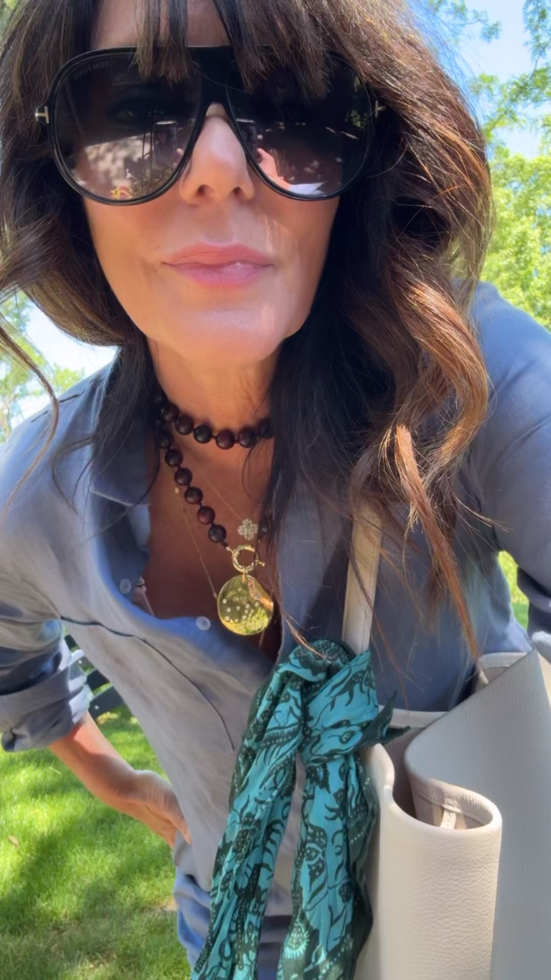 Ootd church and stopped at our favorite local Italian market 
New cute paisley bandana on my quince tote Lauren amble beads and charm 
Wearing size small in the linen dress by quince

#LTKmomlife #LTKSaleAlert #LTKOver40