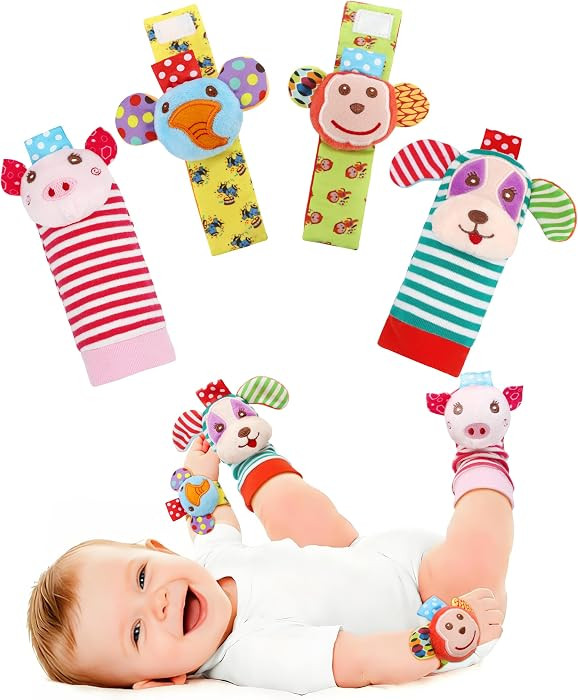 SSK Soft Baby Wrist Rattle Foot Finder Socks Set,Cotton and Plush Stuffed Infant Toys,Birthday Ho... | Amazon (US)