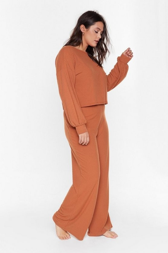 Recycled Take Rib Easy Plus Wide-Leg Pants Lounge Set | NastyGal (US & CA)