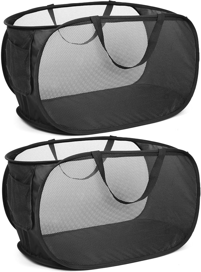 Durable Collapsible Laundry Baskets, Mesh Pop Up Laundry Hamper with Side Pocket, Foldable Clothe... | Amazon (US)