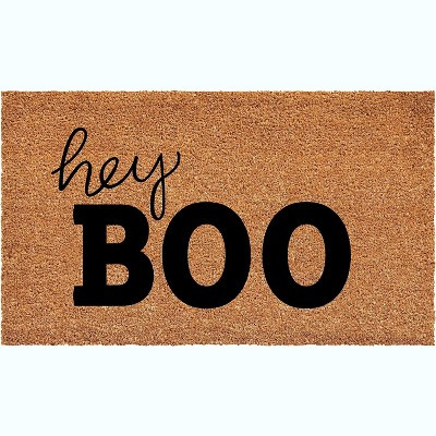 HomeRoots 24" X 36" Black And Natural Halloween Halloween Hey There Outdoor Coir Door Mat | Target