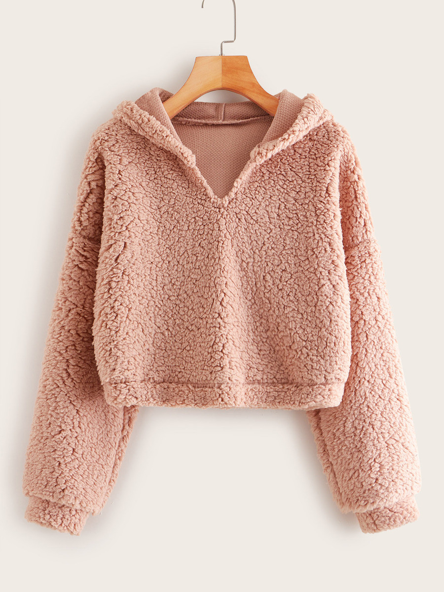 Long Sleeve Hooded Teddy Sweatshirt | SHEIN