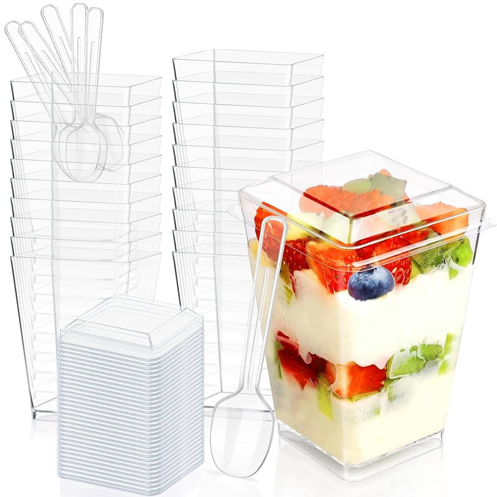 5oz Plastic Dessert Cups with Lids and Spoons, Clear Yogurt Parfait Cups with Lids, Mini Dessert ... | Amazon (US)