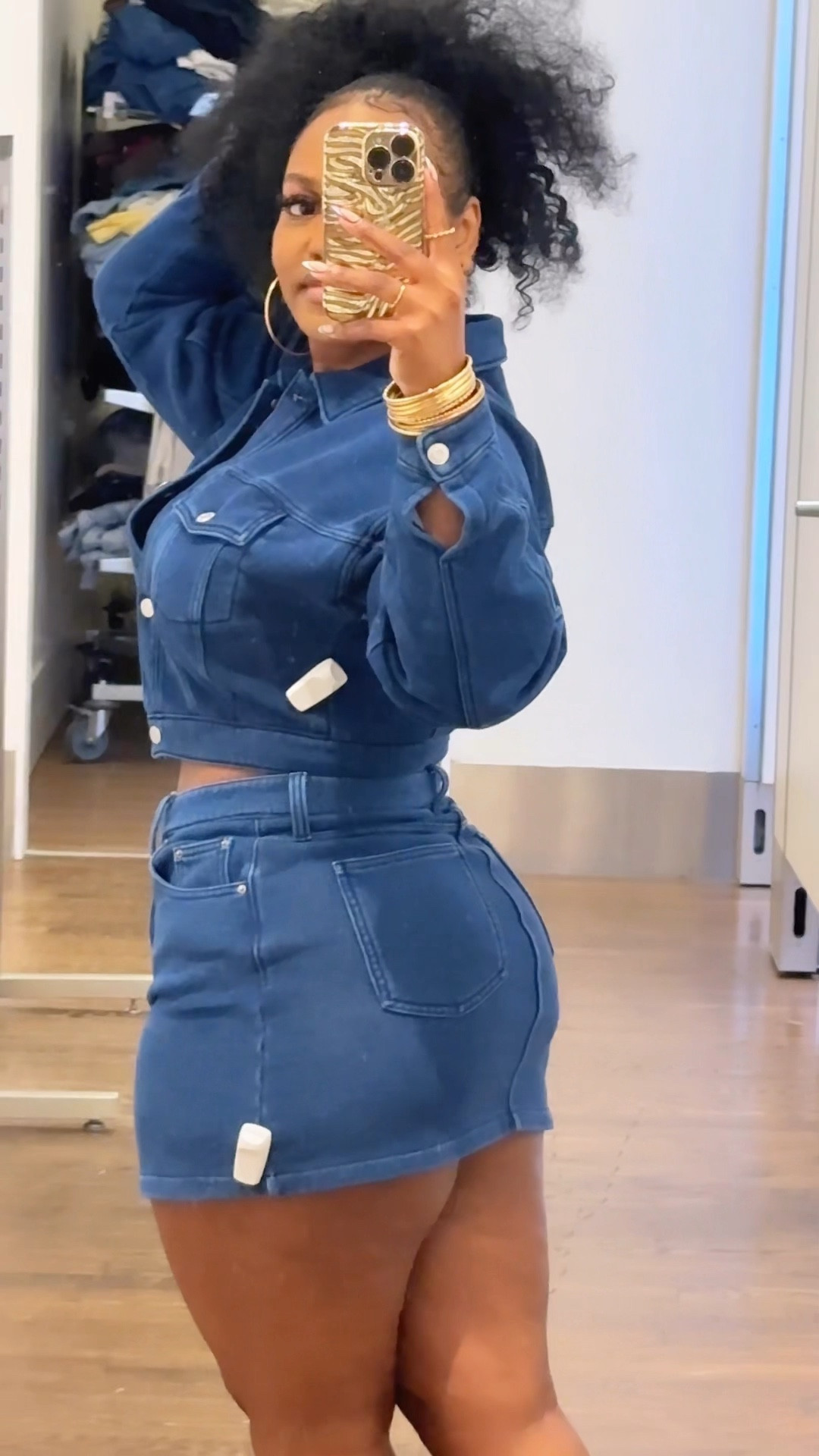 Hey sis 👋🏾 the first set with some cowboy boots or knee boots give cowboy 🤠 Carter concert, Rodeo 🐎, Fair carnival 🎡 or add heels and make it a date night/girls night out, outfit. I’m wearing a size small in the jacket & skirt

The skirt set (sold separately) I’m wearing a size small in both pieces

The baggy jeans, I’m wearing a 30

The denim shorts are a 30 but they give some back gap, so prepare to take them in in the back

The pleated denim pants, I’m wearing a size 8

I’m wearing a size small in the hoodie The baggy jeans hug your curves but do not offer much stretch 

#LTKPetite #LTKFindsUnder100 #LTKStyleTip