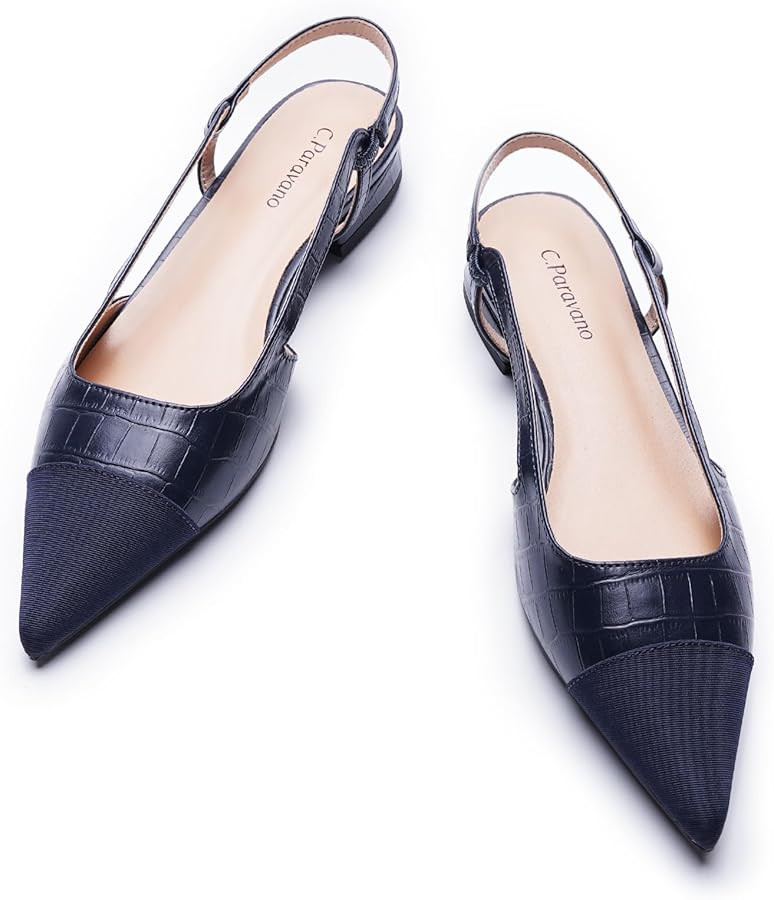C.Paravano Women's Pointed Toe Slingback Flats | Comfort Heeled Sandals | Slip-On Flats | Perfect... | Amazon (US)