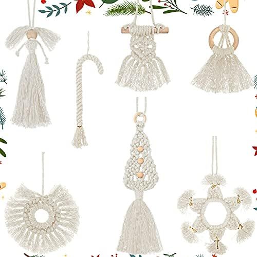 7 Pieces Mini Macrame Wall Hanging Boho Christmas Ornaments Christmas Handmade Wall Hanging Xmas ... | Amazon (US)