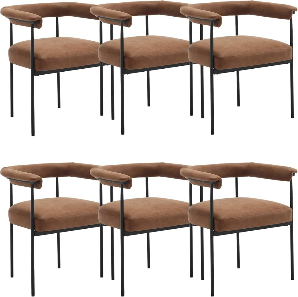 Modern Dining Chairs Set of 6, Upholstered PU Side Chair Armchair with Barrel Backrest Black Meta... | Amazon (US)