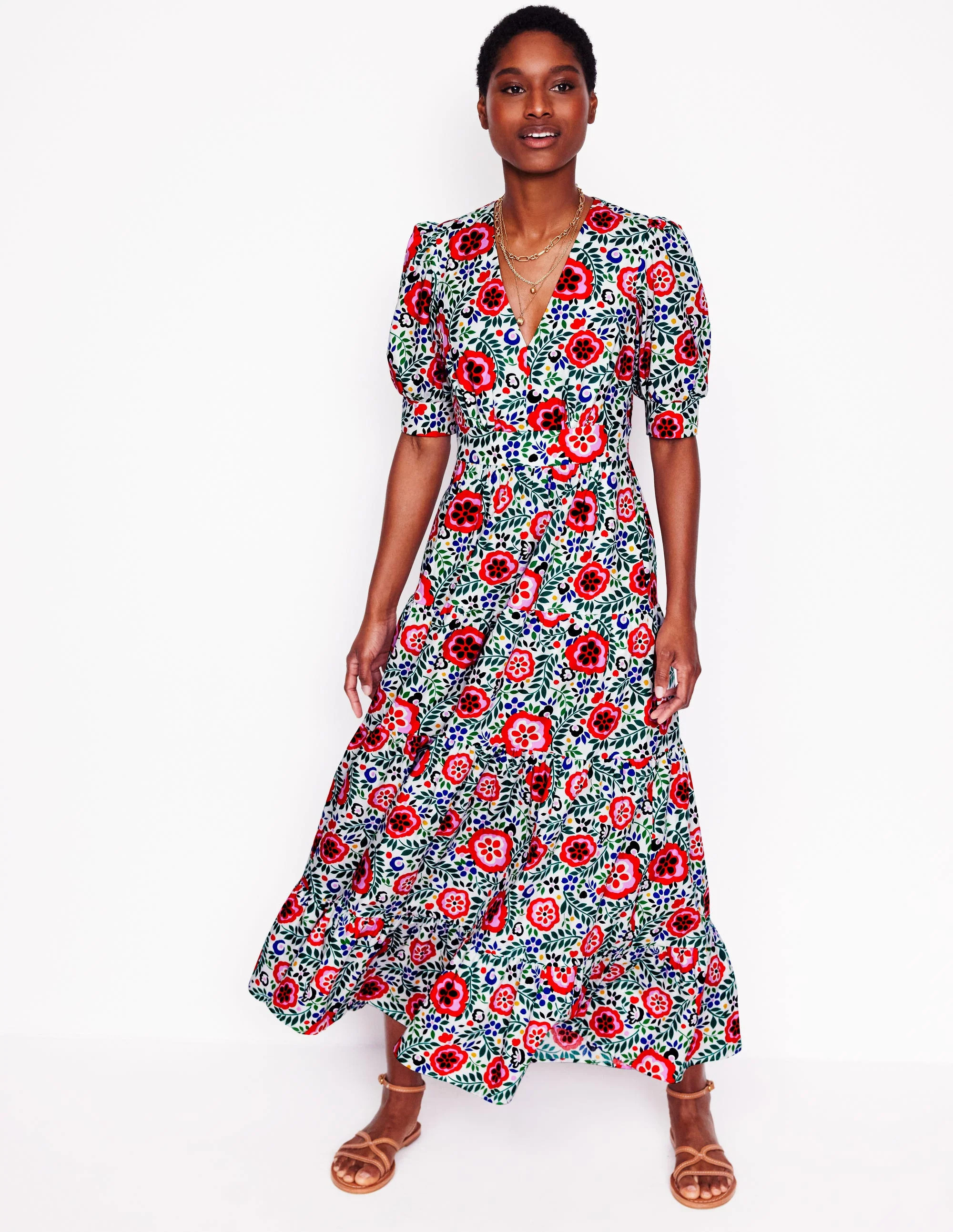 Bella Puff Sleeve Maxi Dress-Multi, Foliage Scatter | Boden (US)