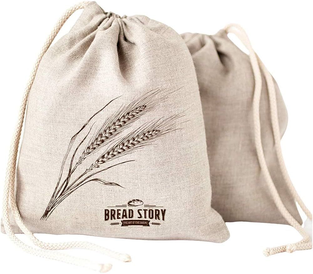 Linen Bread Bags - 2-Pack 11 x 15 inch Ideal for Homemade Bread, Unbleached, Reusable Food Storag... | Amazon (US)