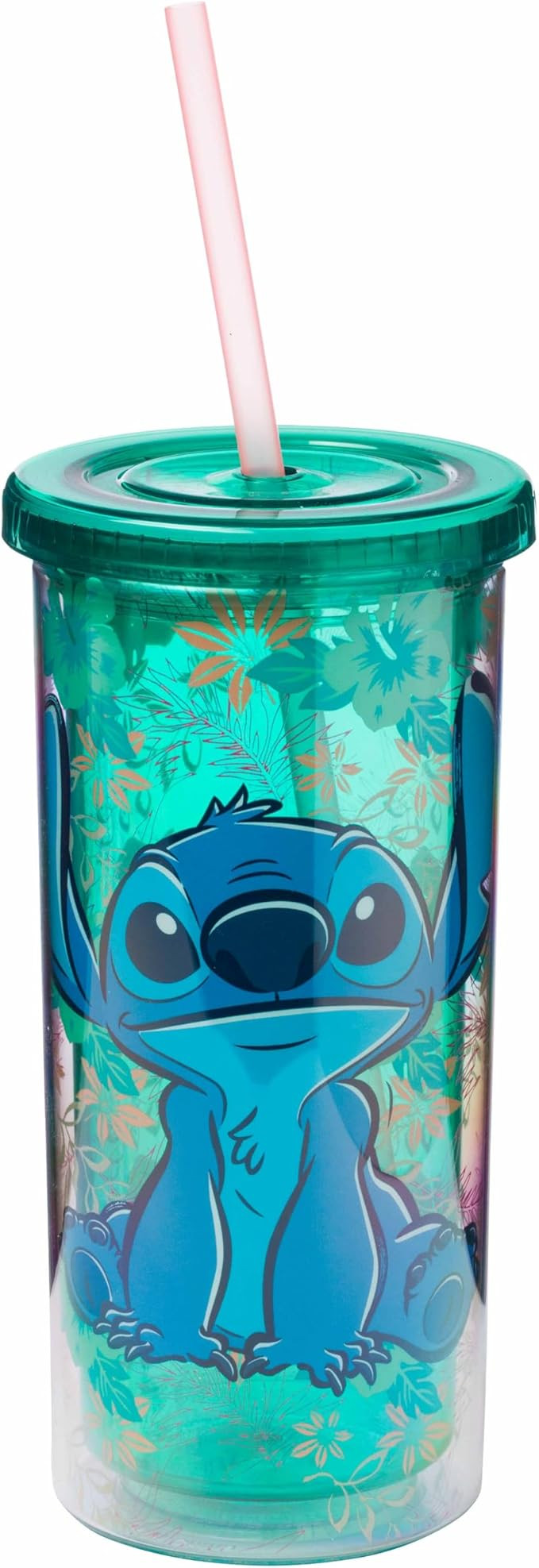 Silver Buffalo Disney Lilo and Stitch Tropical Pattern Plastic Tall Cold Cup with Lid and Straw, ... | Amazon (US)