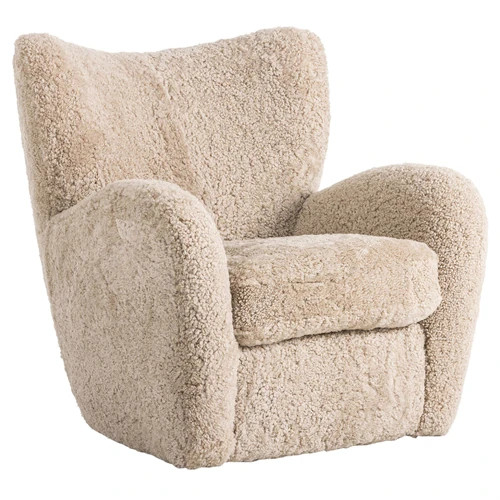 Clemmie Modern Classic Beige Shearling Arm Chair | Kathy Kuo Home