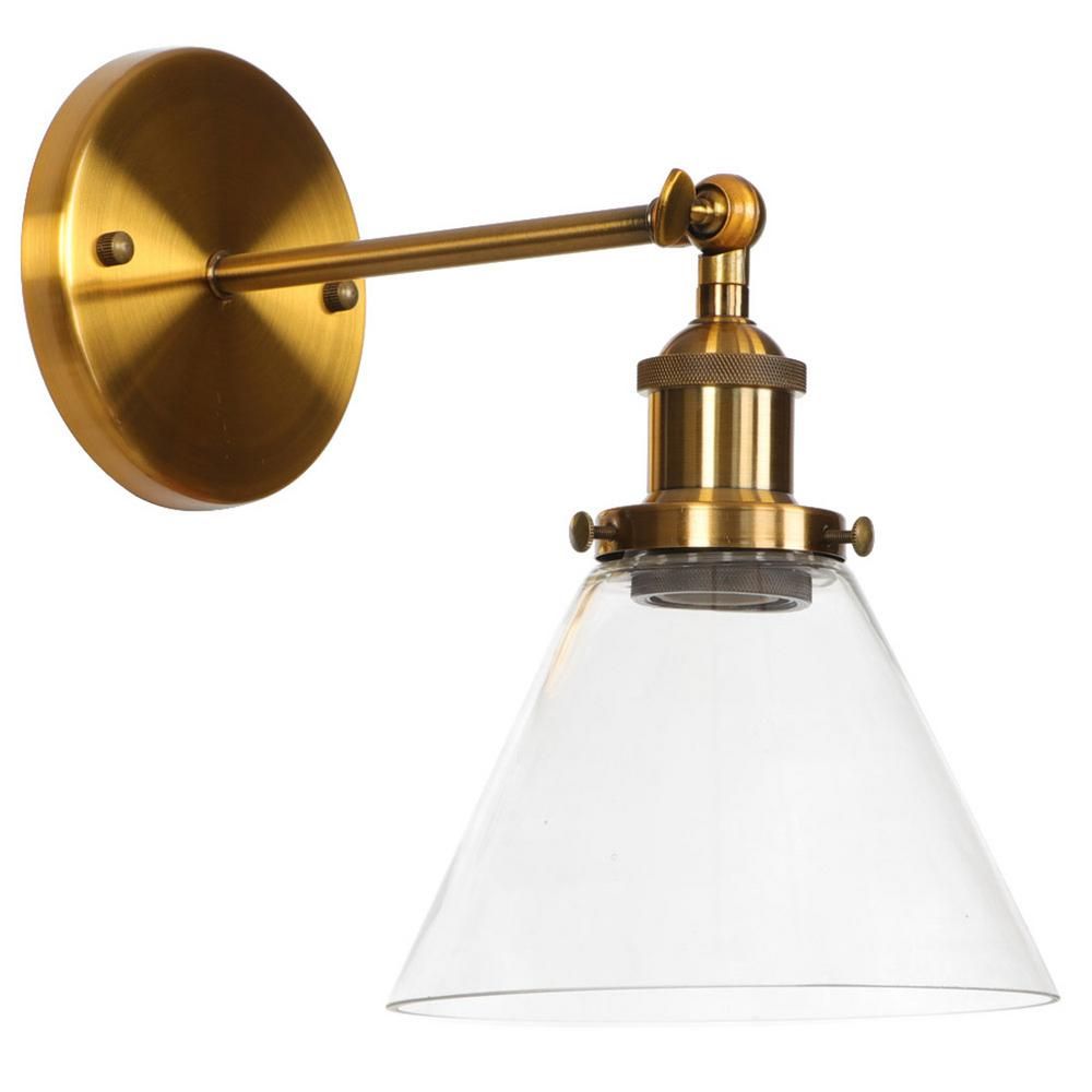 YZZY LLC 1-Light Gold Sconce Shade Industrial Wall Light with Clear Glass | The Home Depot
