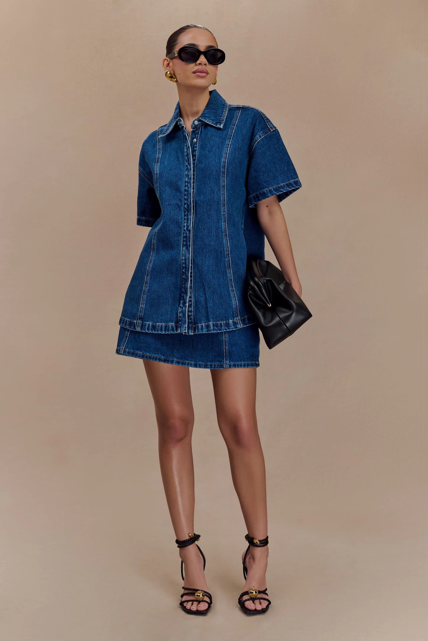 Maya Oversized Denim Shirt - Dark Blue | Meshki UK