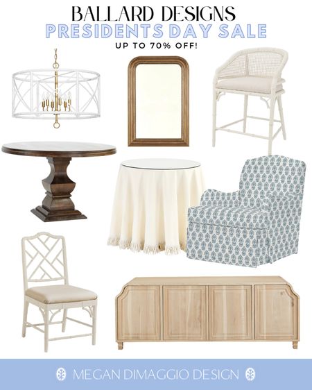 Ballard Designs Presidents Day sales picks - Grandmillennial style!! Now score up to 70% OFF sitewide and some items even ship free!! 👏🏻👏🏻👏🏻 

Their Dayna side chairs are best sellers and classic style…and I love this cane white counter stool!! Plus our essentials skirted side table is on sale too! 😍 More linked 

#LTKFind #LTKsalealert #LTKhome