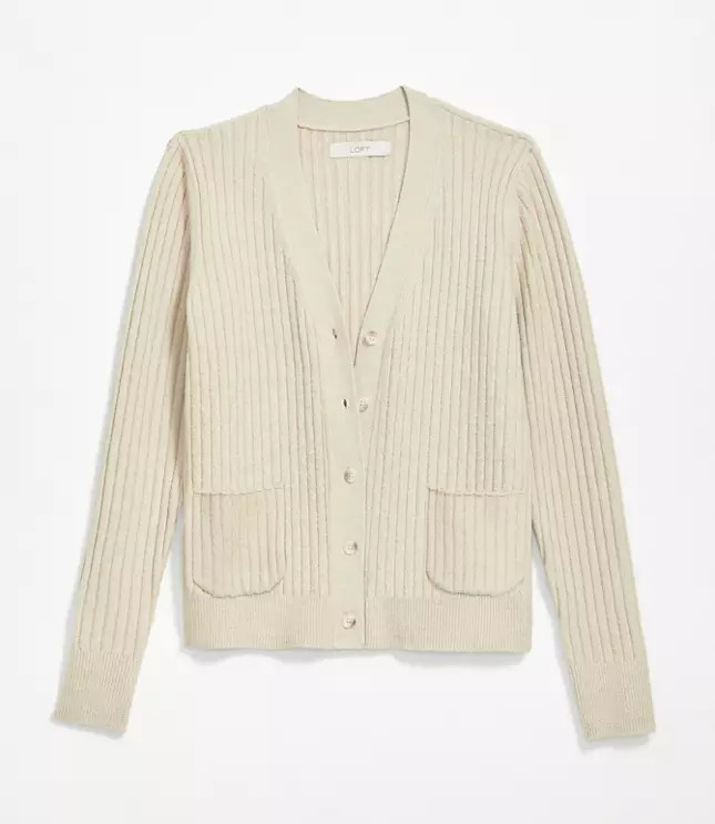 Ribbed V-Neck Pocket Cardigan | LOFT