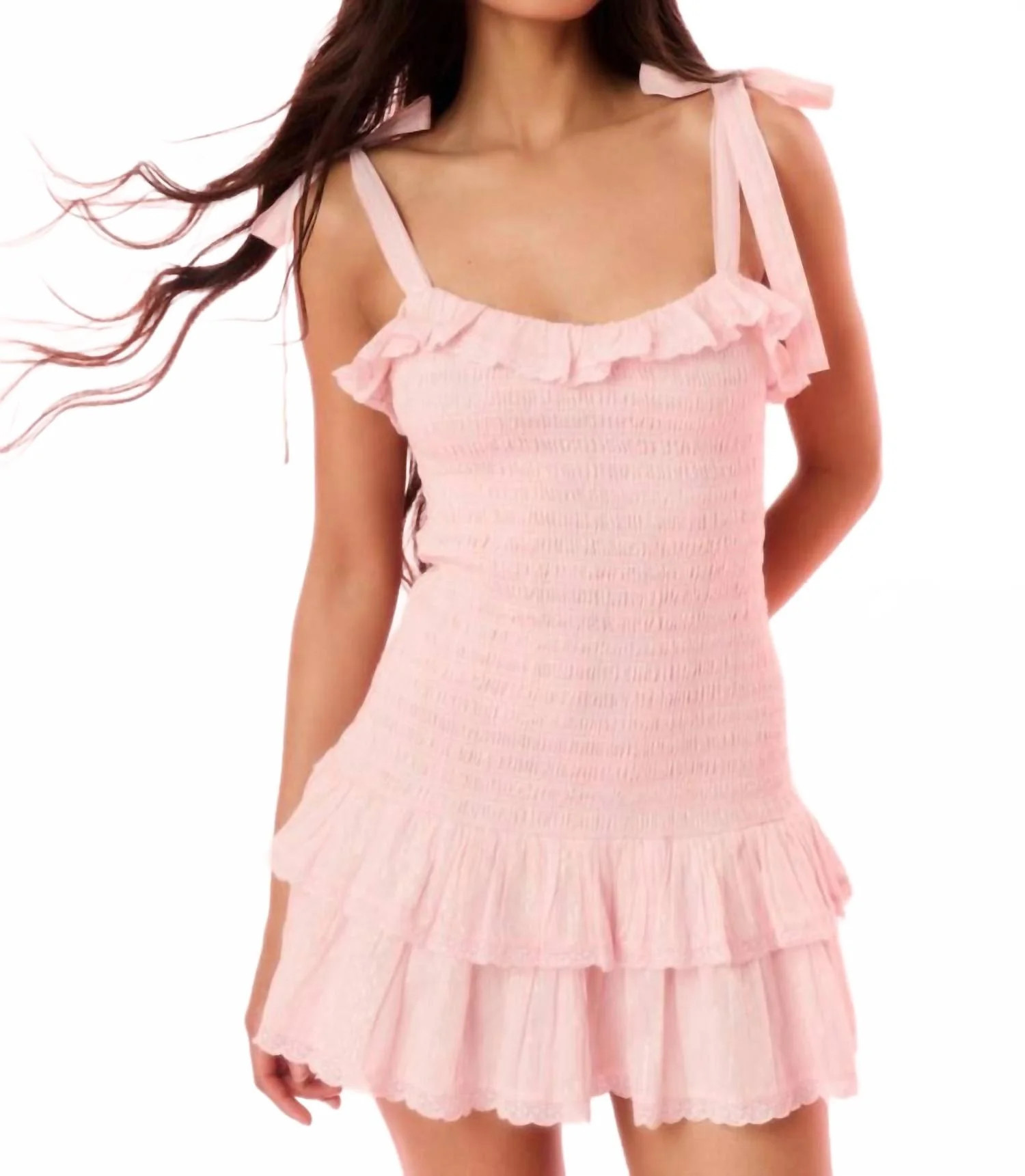 Sherina Cotton Smocked Mini Dress In Pink Shimmer | Shop Simon