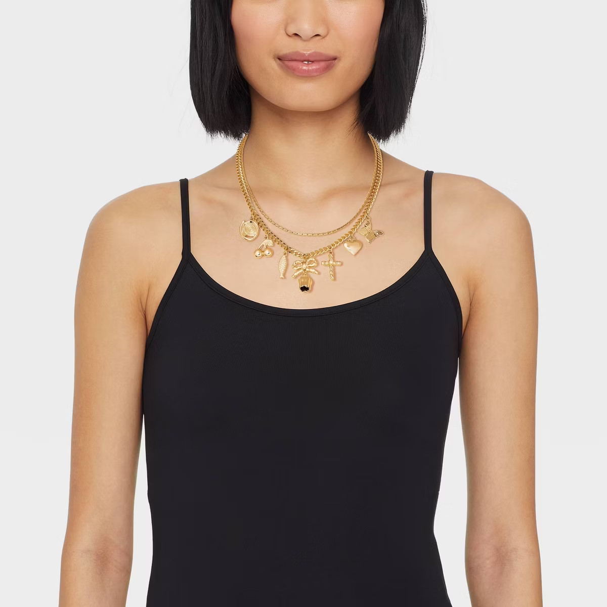 Mixed Tulip and Box Charm Multi-Strand Necklace - Universal Thread™ Gold | Target