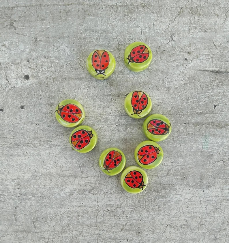 Ladybug Beads, Ceramic Beads for March Bracelet - Etsy | Etsy (US)
