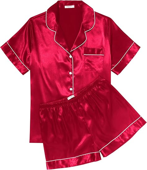 Ekouaer Womens Silk Satin Pajama Sets Soft Short Sleeve Button Down Sleepwear Top and Shorts 2 Pi... | Amazon (US)