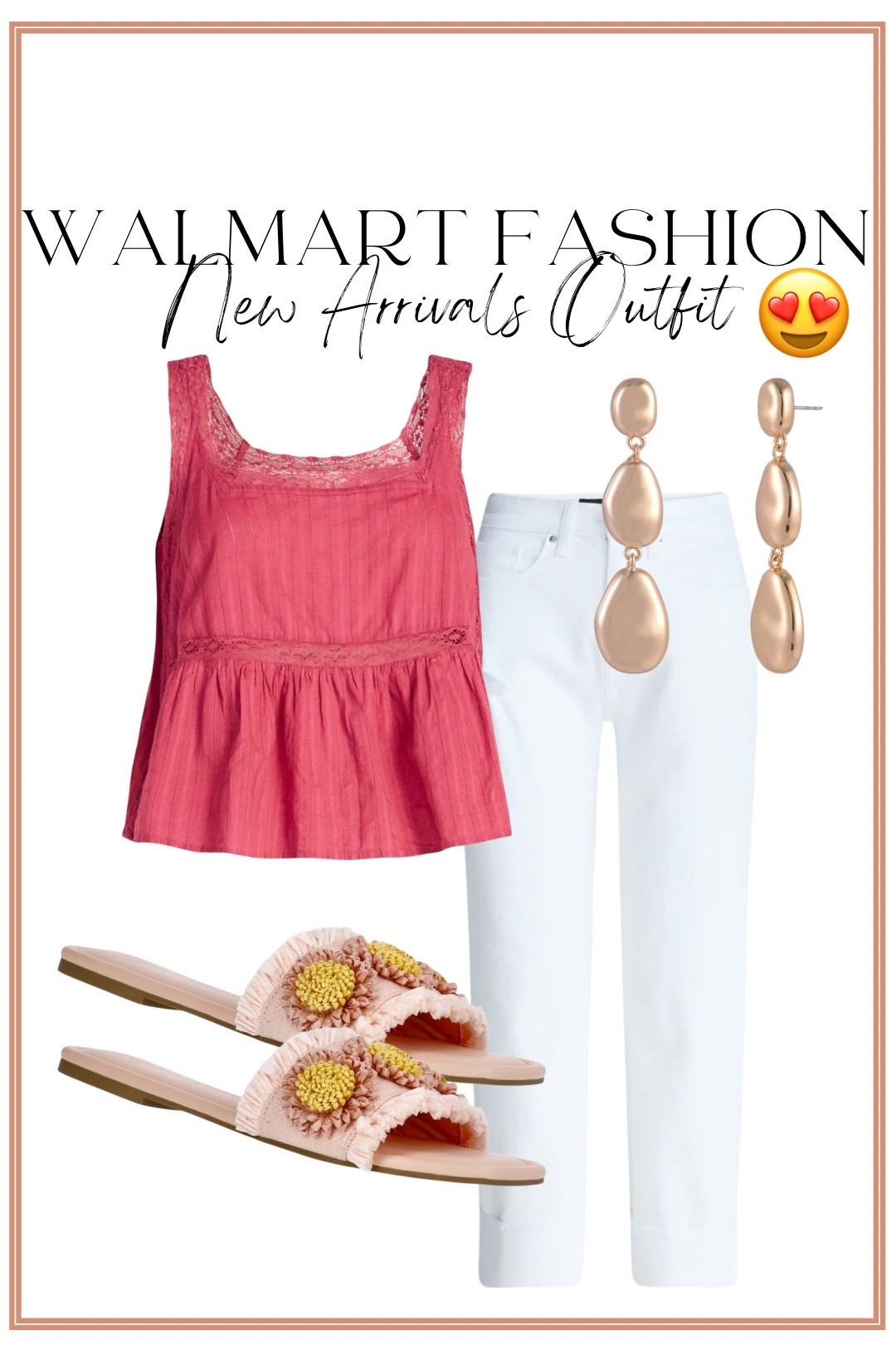 This Walmart outfit is giving boutique vibes without the boutique price tag 😍🌸 This gorgeous pink lace detail tank paired with crisp white jeans is such a cute summer outfit for brunch, vacation, date night, or everyday mom style!

The floral sandals are the CUTEST statement piece and add the perfect feminine touch 🌼✨ And these white jeans are such a staple for spring and summer outfits — easy to dress up or down!

Finished the look with these gorgeous gold statement earrings that look so luxe 🙌 Everything is affordable, comfortable, and perfect for warm weather style.

Walmart fashion has seriously been on another level lately 👏

#walmartfashion #walmartstyle #summeroutfit #whitejeans #pinktop #femininefashion #affordablefashion #momstyle #springstyle #summerstyle #walmartfinds #casualchic #everydaystyle #vacationoutfit #boutiquestyle

#LTKPetite #LTKootd