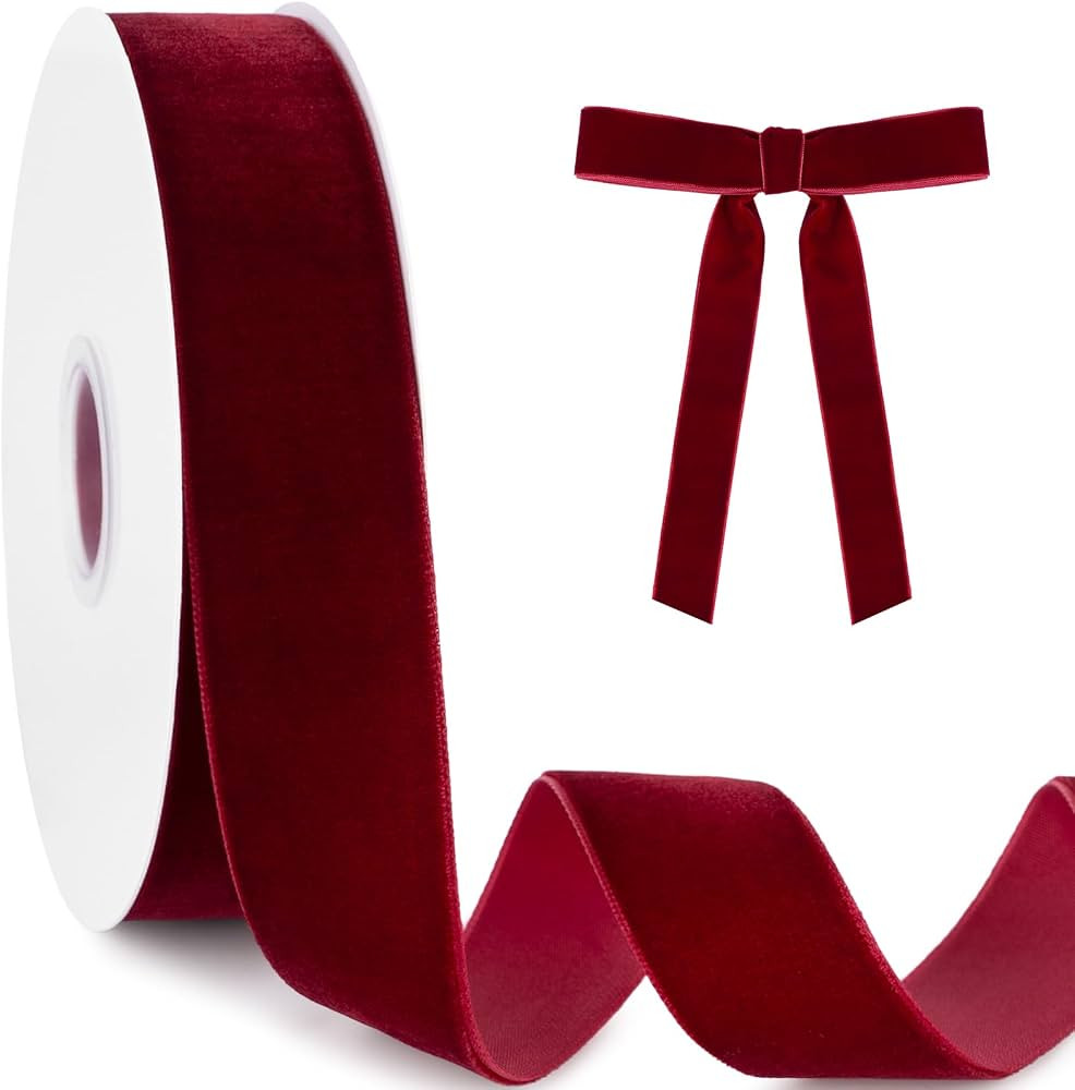 KINGLAKE Vintage Burgundy Velvet Ribbon - 1 Inch x 10 Yards | Amazon (US)