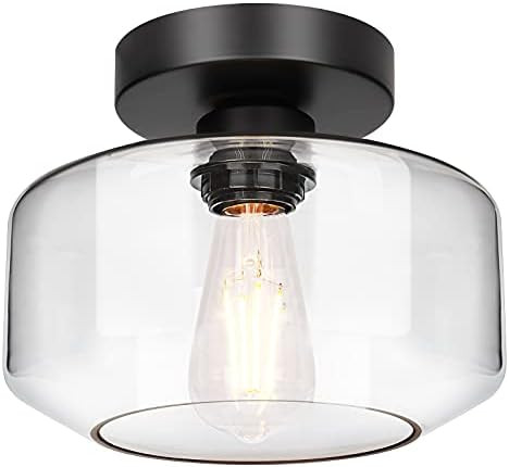 Industrial Semi Flush Mount Ceiling Light, 800 Lumen LED Bulb Included, Clear Glass Shade Ceiling... | Amazon (US)
