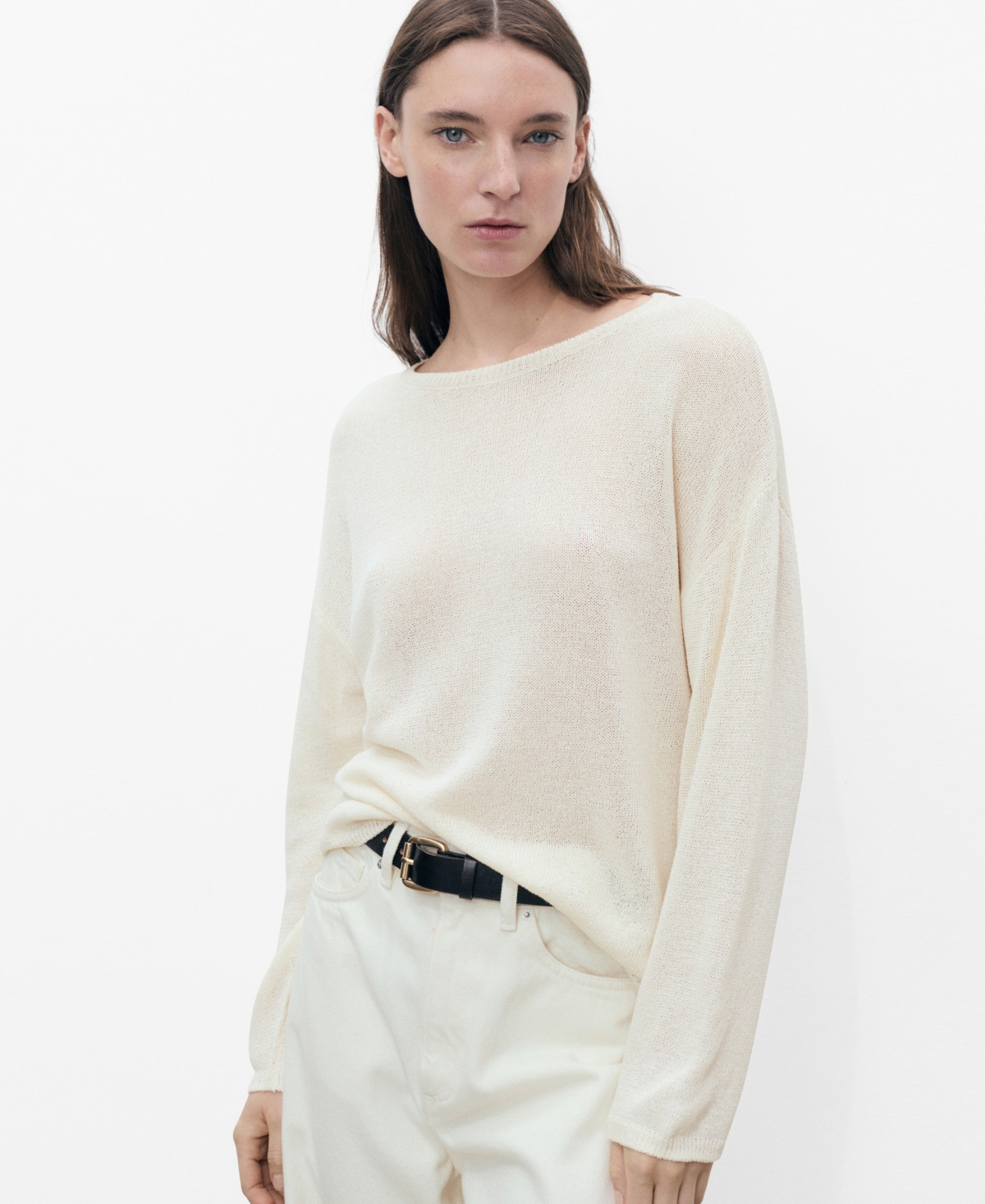Mango Women's Boat-Neck Knitted Sweater - Ecru | Macy's