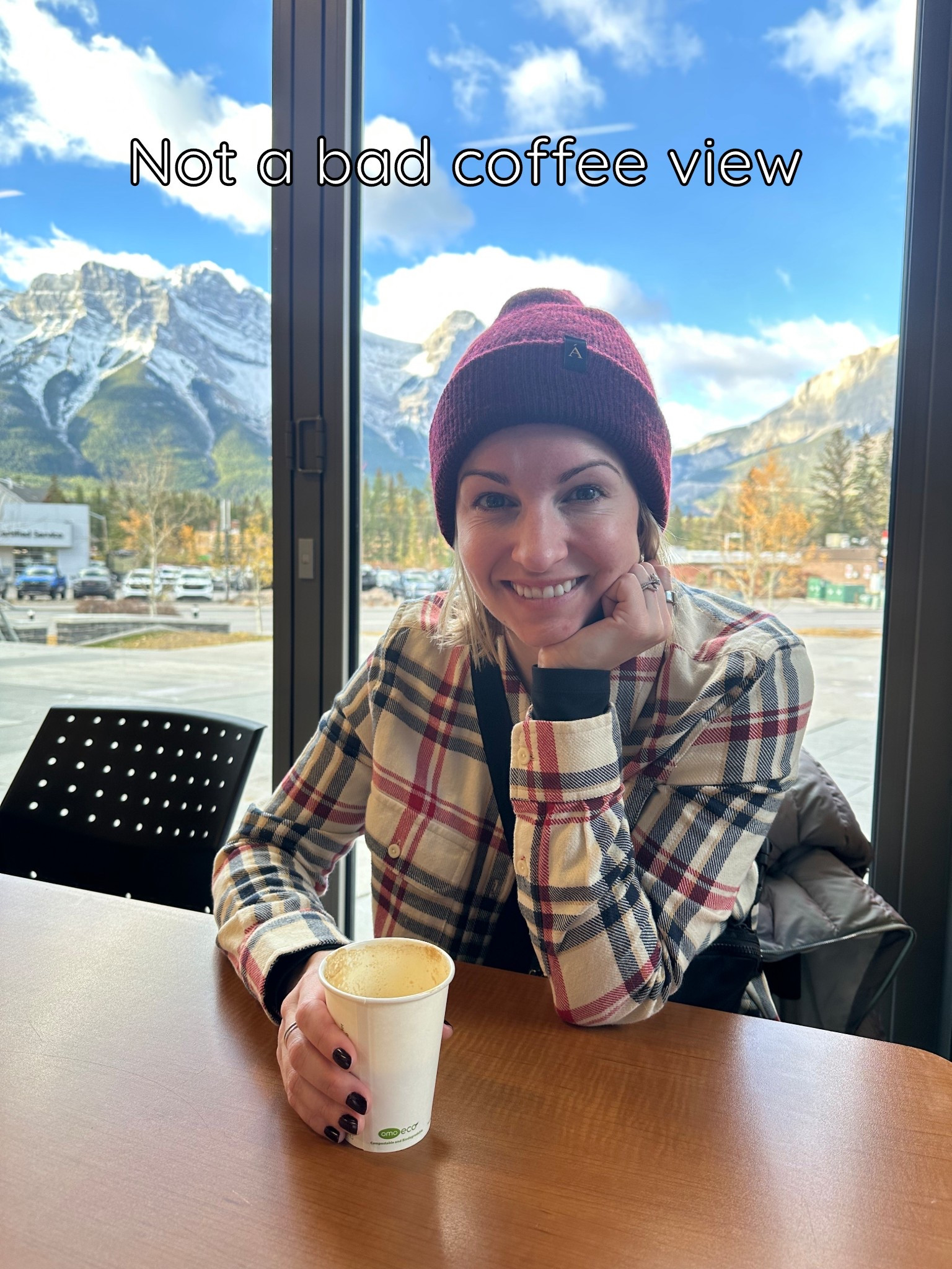 Not a bad coffee shop view. Coffee shop vibes on point here in Canmore, ALBERTA 🇨🇦 

Flannel - The Normal Brand XS
Hat - Anian 

#LTKtravel #LTKwinter #LTKfall
