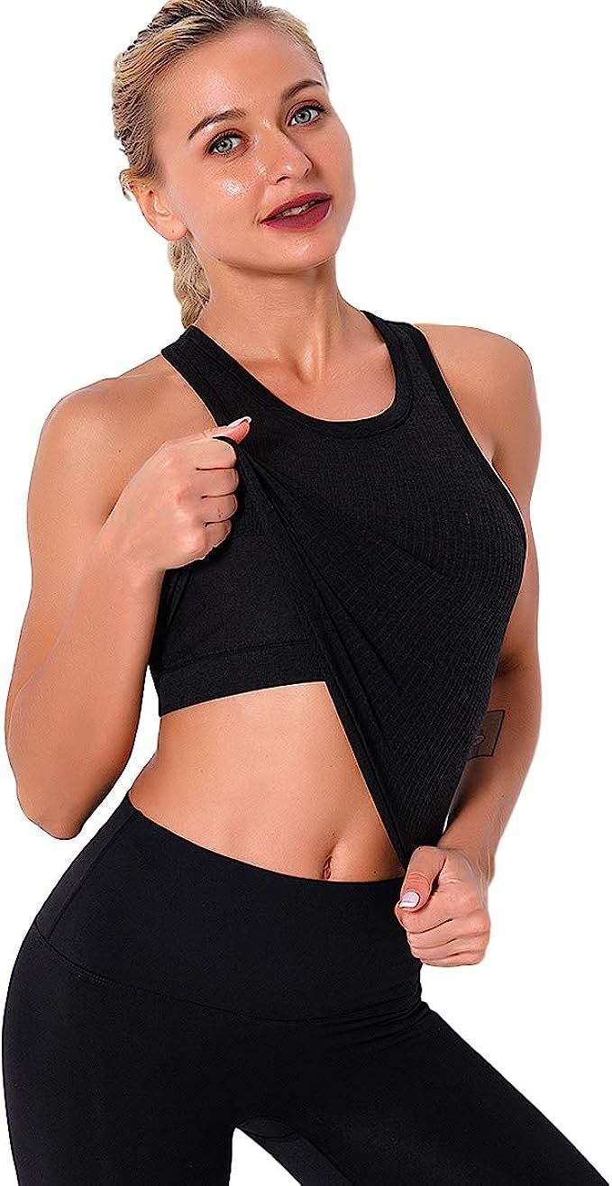 Women Seamless Workout Tank Tops Ribbed Gym Athletic Camisole with Built in Bra | Amazon (US)