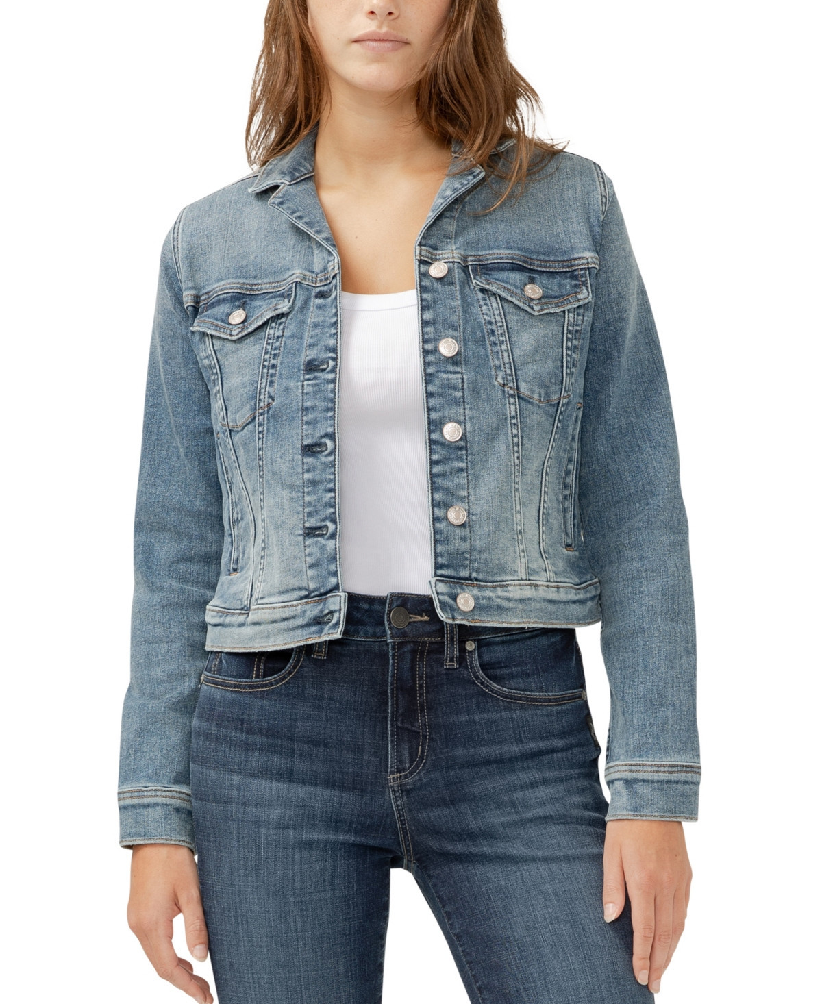 Silver Jeans Co. Women's Notched Crop Jean Jacket - Indigo | Macy's