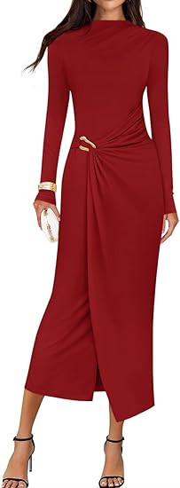 ZESICA Women's 2025 Fall Long Sleeve Bodycon Dress Mock Neck Party Cocktail Wedding Guest Long Mi... | Amazon (US)