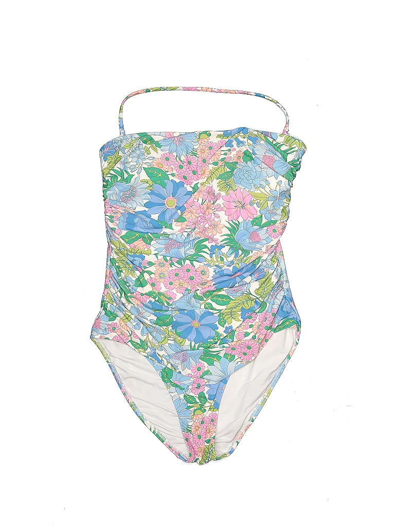 J. Crew One Piece Swimsuit: Blue Tropical Swimwear - Size 8 | ThredUp