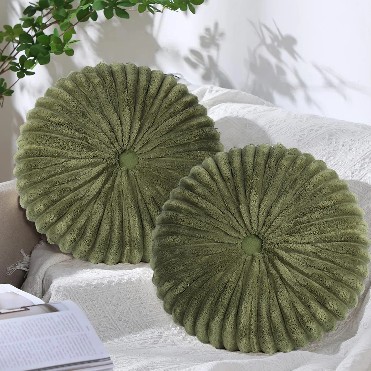 Decorative Round Throw Pillows For Bed Couch - 2 Pieces Handcraft Ruched Pumpkin Pillow,  Soft An... | Wayfair North America
