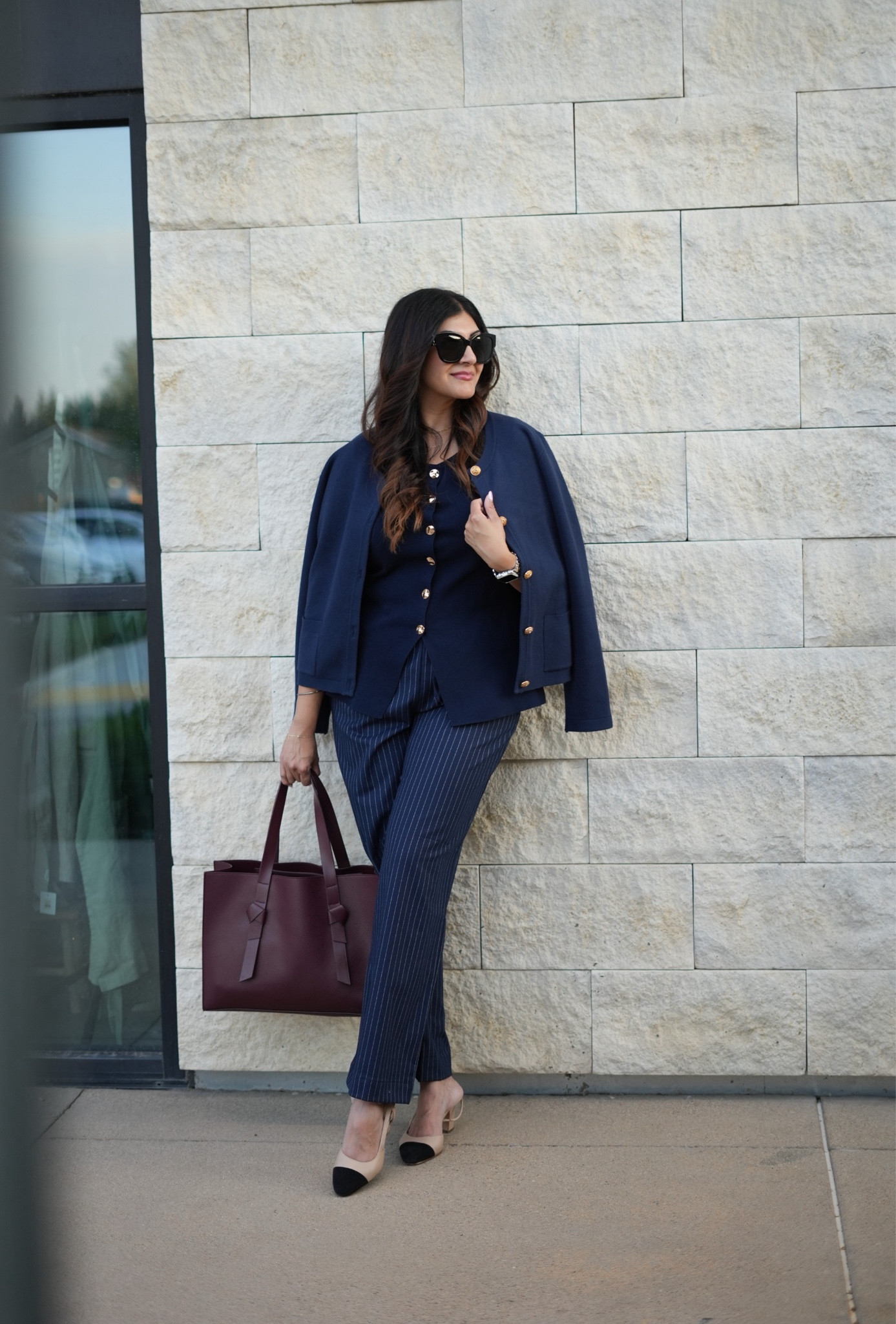 Monochromatic outfit for work. 
Pinstripe pants are drawstring - wearing medium
Blue vest is knit - wearing large 
Amazon Cardigan - wearing large 
#fallworkwear

Work wear, business casual outfit, professional outfit, corporate, office look

#LTKFindsUnder50 #LTKWorkwear #LTKSeasonal