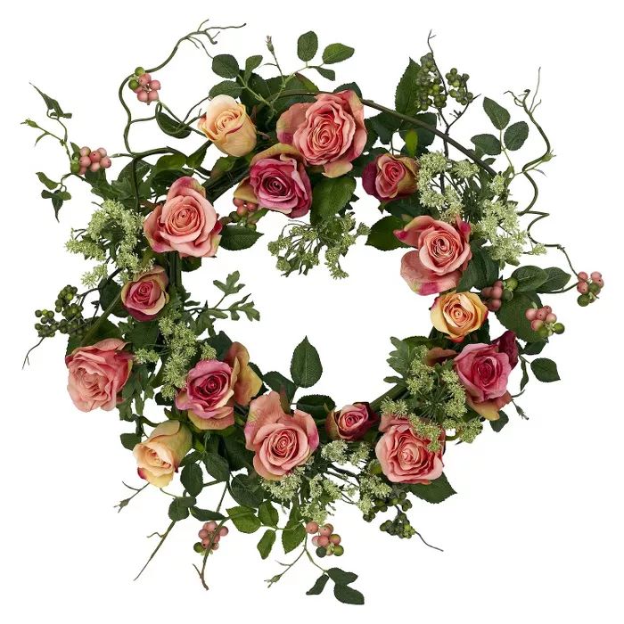 Nearly Natural 20" Rose Wreath | Target