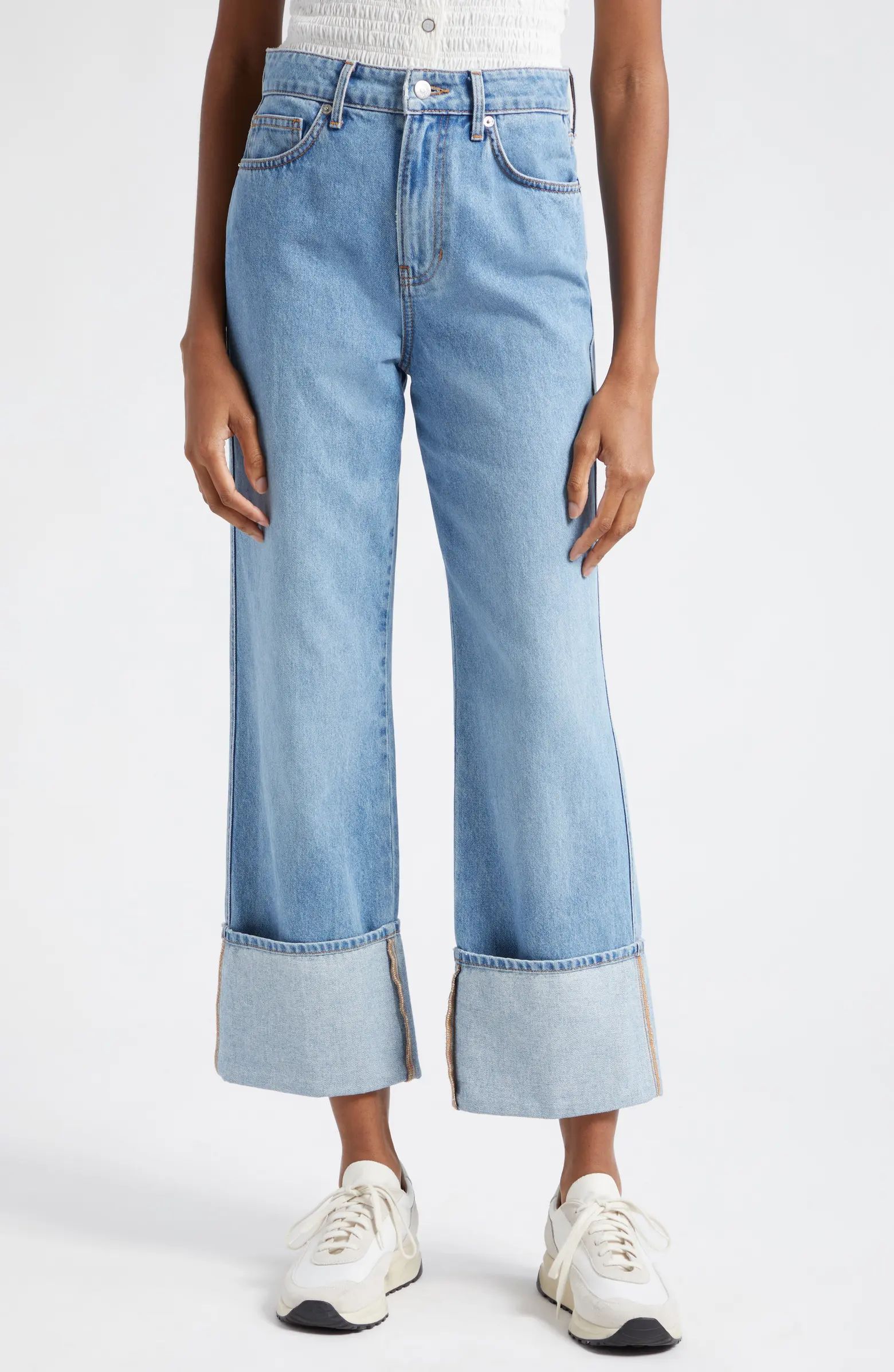 Veronica Beard Dylan Cuffed High Waist Relaxed Straight Leg Jeans | Nordstrom | Nordstrom