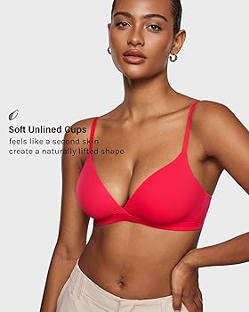 INLYRIC Women's Inbarely Triangle Bralette Comfortable Unlined V Neck Wireless Smoothing Bra Top ... | Amazon (US)