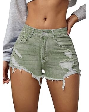 Verdusa Women's Ripped Distressed Skinny Denim Shorts | Amazon (US)
