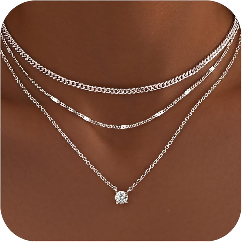 WomenGifts Layered Gold Necklaces for Women, 14K Gold Sterling Silver Plated Dainty Pendant Neckl... | Amazon (US)