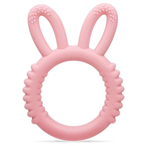 MISSLILI Silicone Babies Teethers Baby Teething Toys for Soothe Massage Sore Gums for 3-12 Months Infants, BPA Free, Easter Gifts for Boys and Girls, Ring Shape Rabbit Ear Design (Pink) | Amazon (US)
